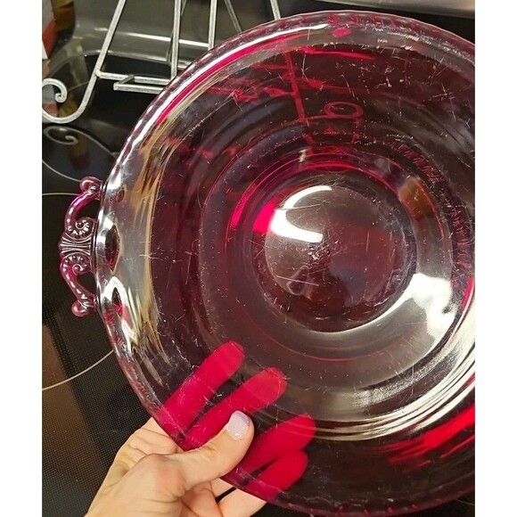 Vintage Paden City Red Depression Glass Filigree Gadroon Pattern Cheese Plate - Picture 4 of 13